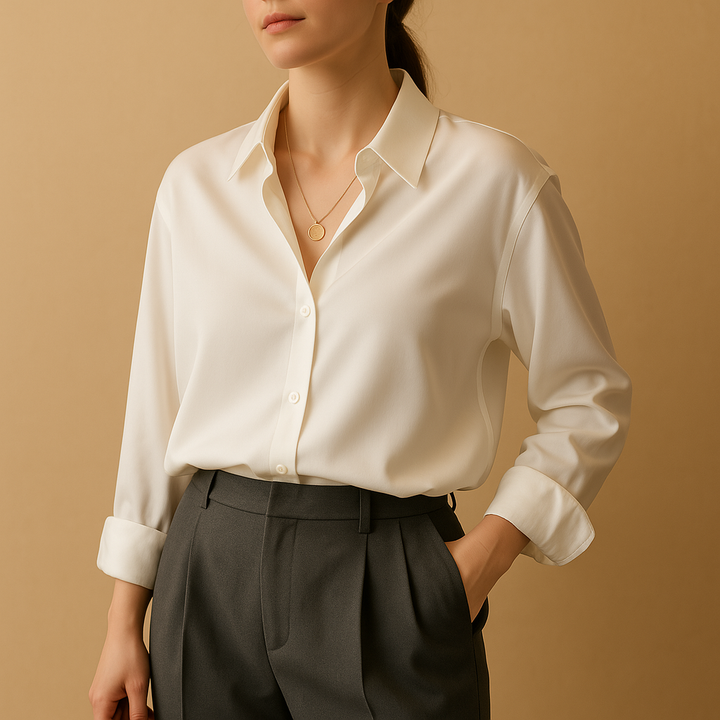 Blandine™ | Bluzka Satynowa z Kołnierzem