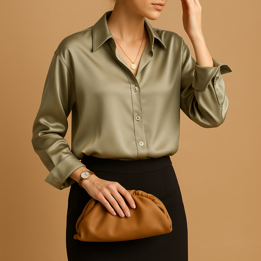 Blandine™ | Bluzka Satynowa z Kołnierzem