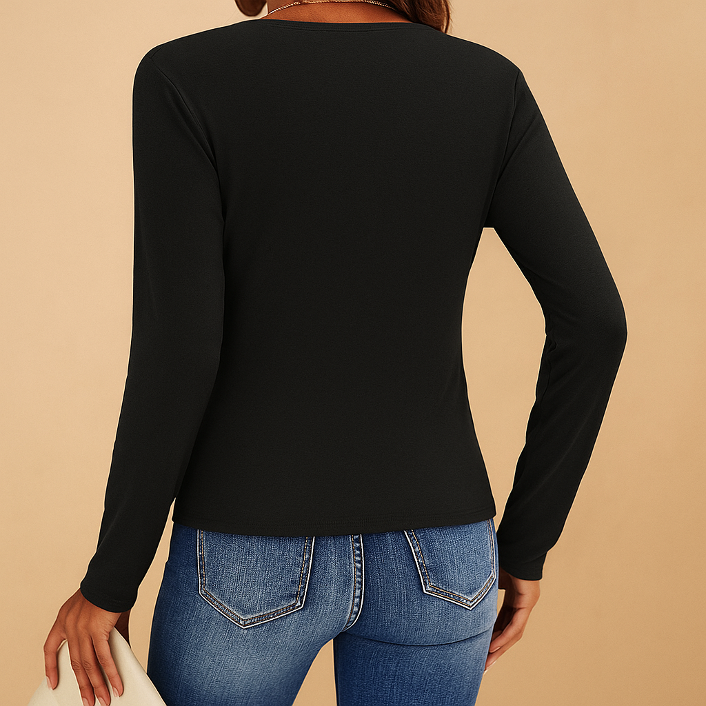 Isaline™ | T-shirt z dekoltem w serek z długim rękawem