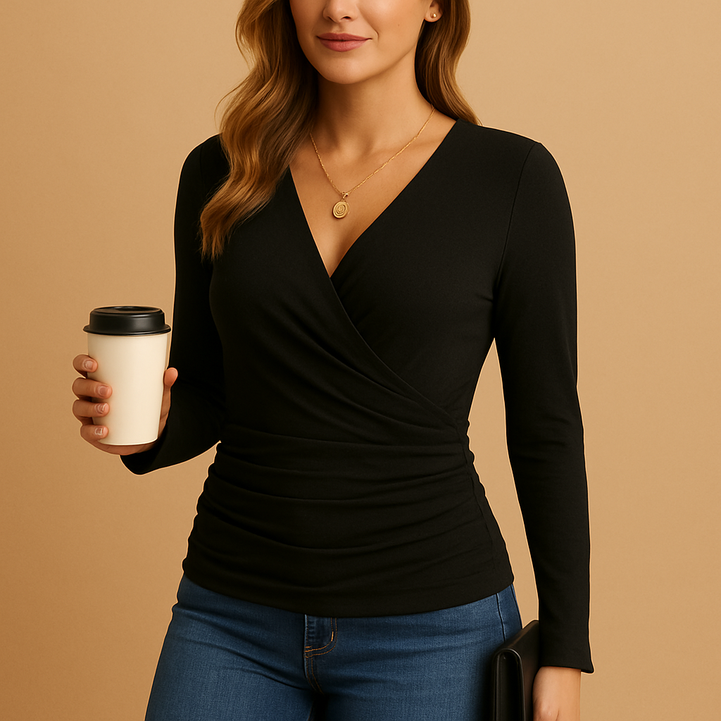 Isaline™ | T-shirt z dekoltem w serek z długim rękawem