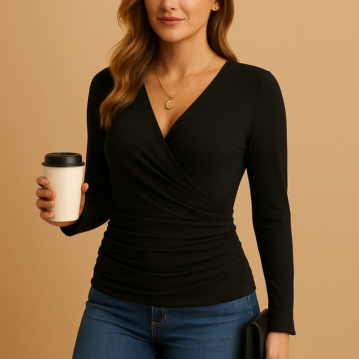 Isaline™ | T-shirt z dekoltem w serek z długim rękawem