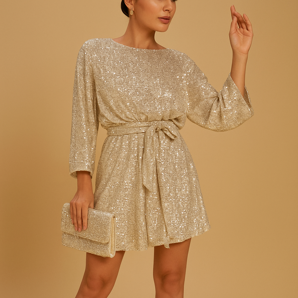 Isadora™ | Sukienka z cekinami i falbanami