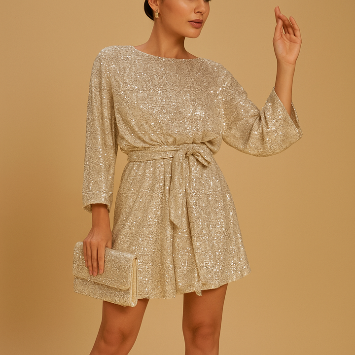 Isadora™ | Sukienka z cekinami i falbanami