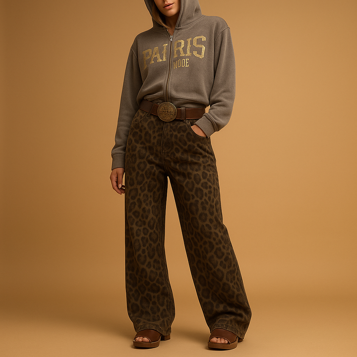 Élodie™ | Spodnie Dżinsowe Slim w Print Lwa