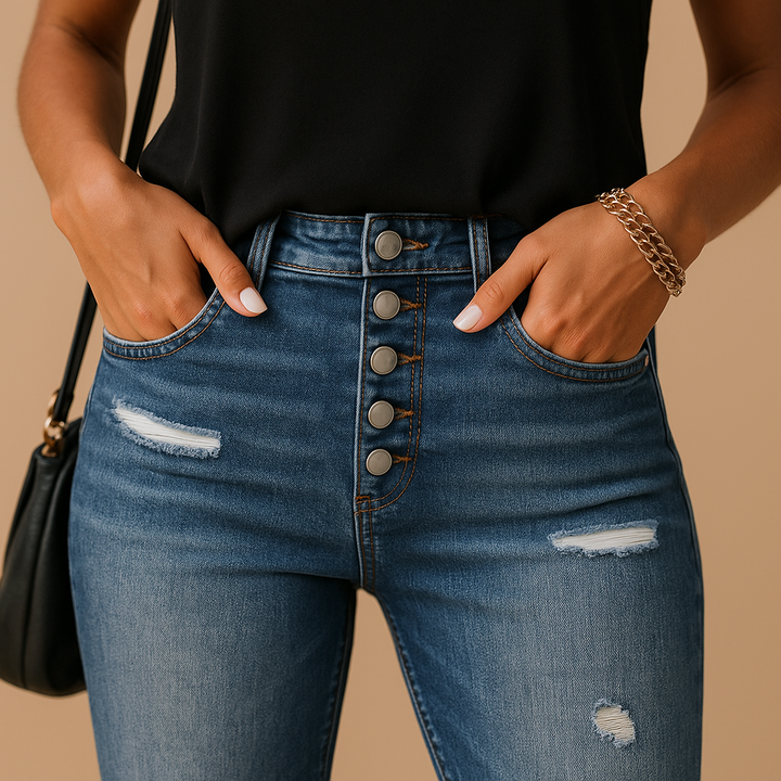 Claudine™ | Jeans Slim Z Przetarciami