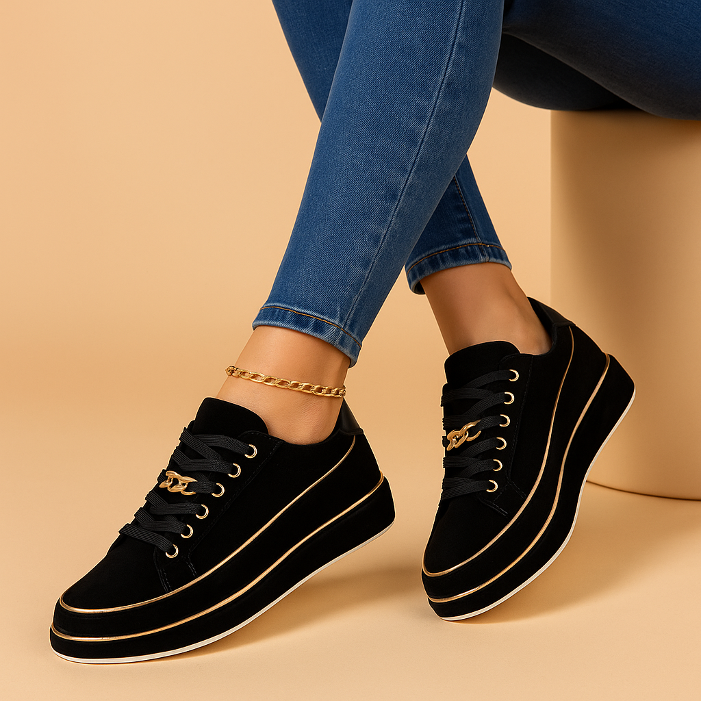 Renée™ | Białe Sneakersy z Złotym Akcentem